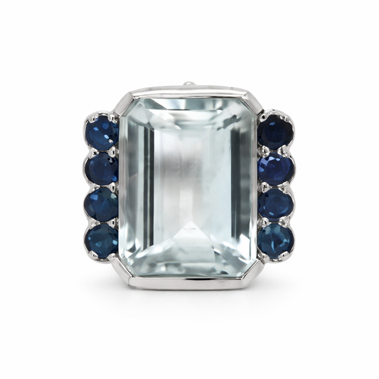 Aquamarine - Blue Sapphire Ring