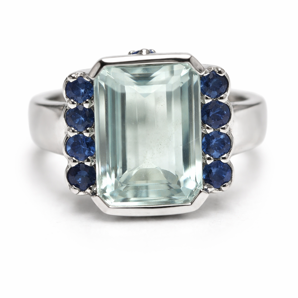 Aquamarine - Blue Sapphire Ring