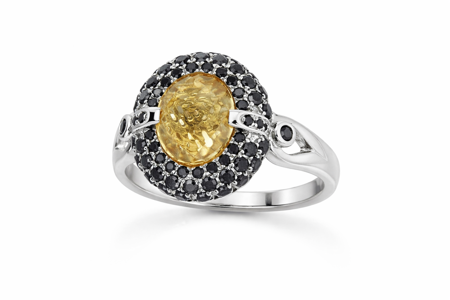 DOT925 Sterling Silver - Citrine - Black Spinel Ring DOT