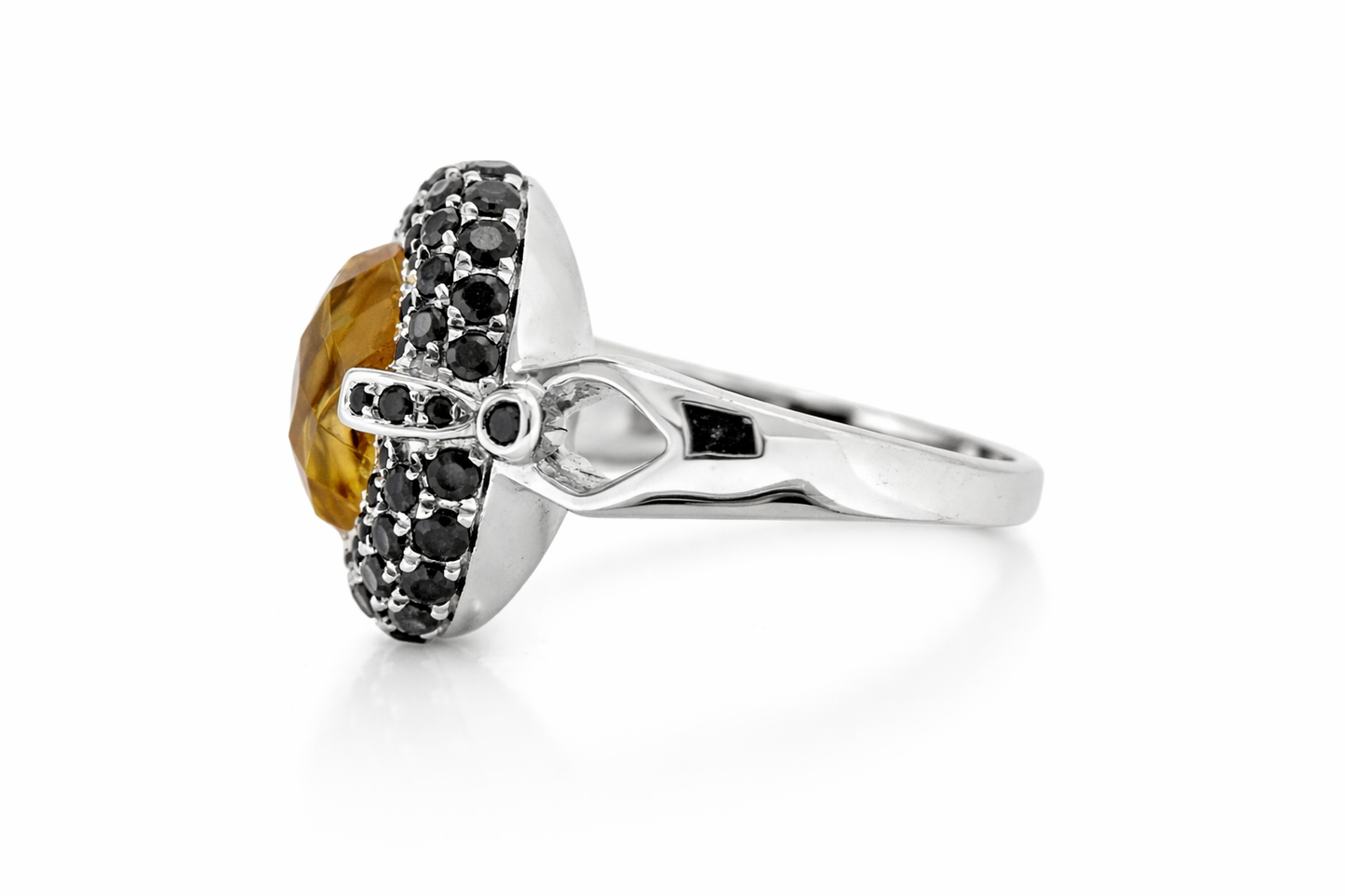 DOT925 Sterling Silver - Citrine - Black Spinel Ring DOT
