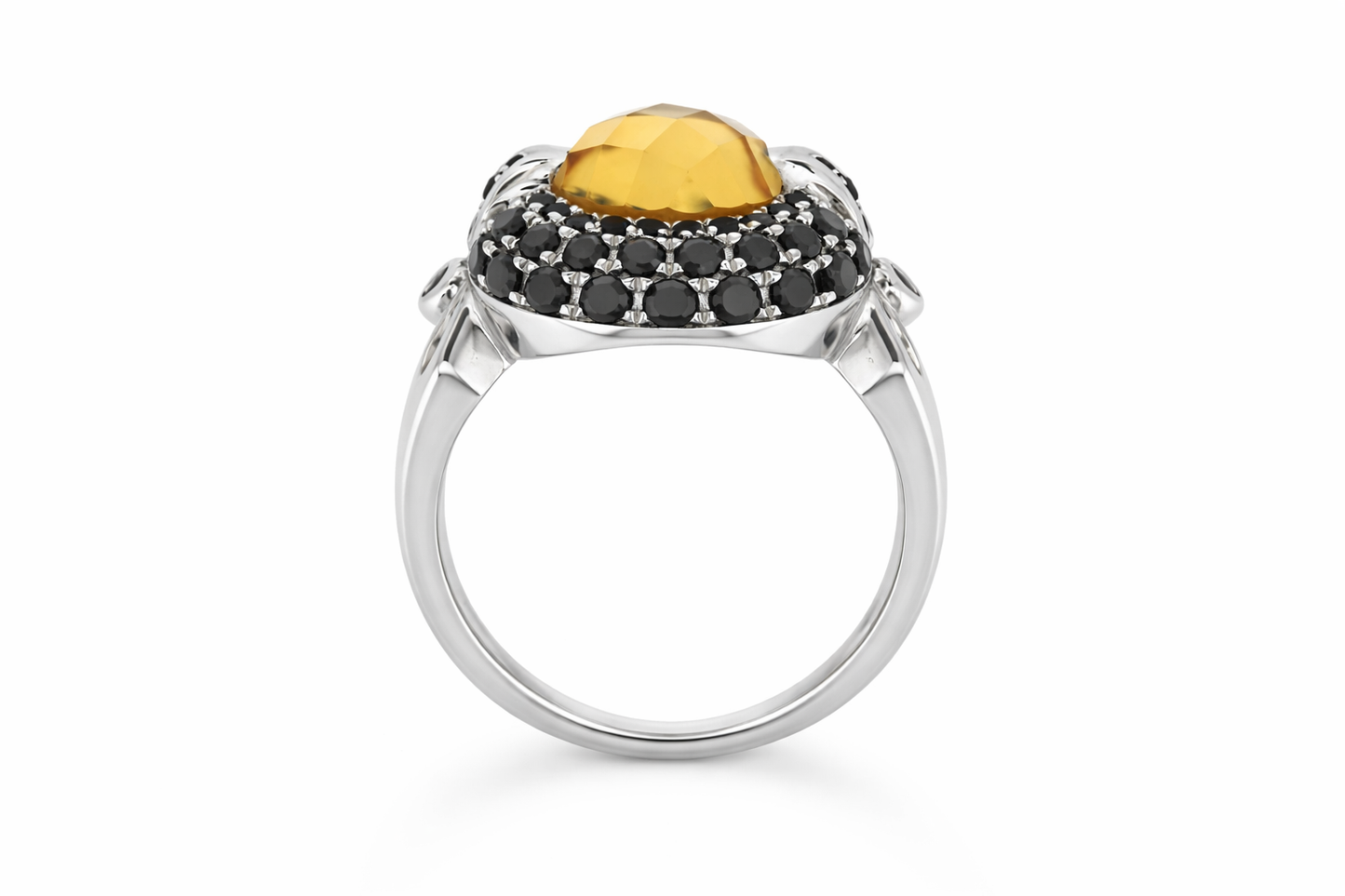 DOT925 Sterling Silver - Citrine - Black Spinel Ring DOT