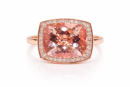 925 Silver , Morganite - White Topaz Ring