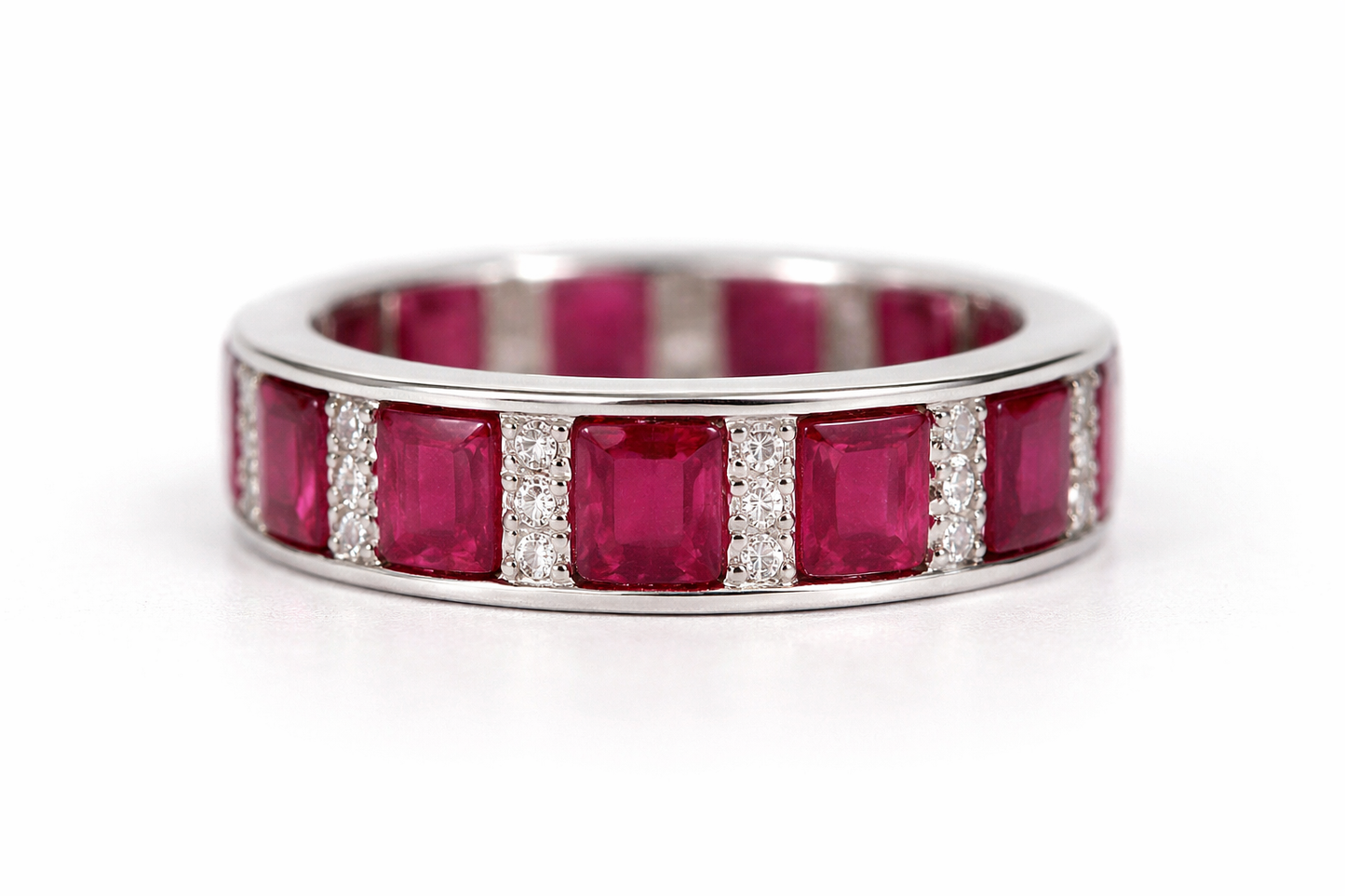 Ruby- White Topaz Silver Ring