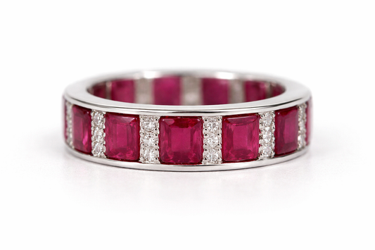 Ruby- White Topaz Silver Ring