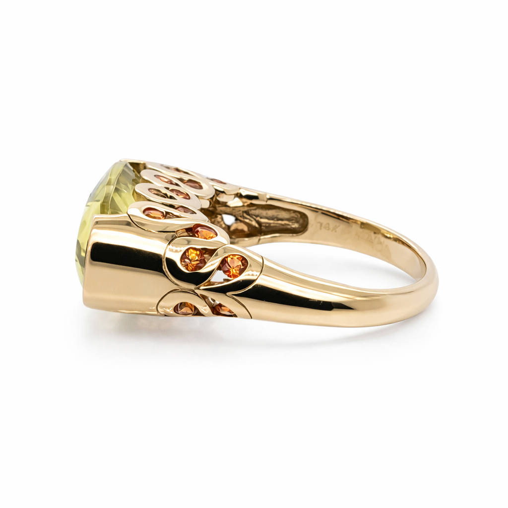 Lemon Quartz- Orange Sapphire Ring