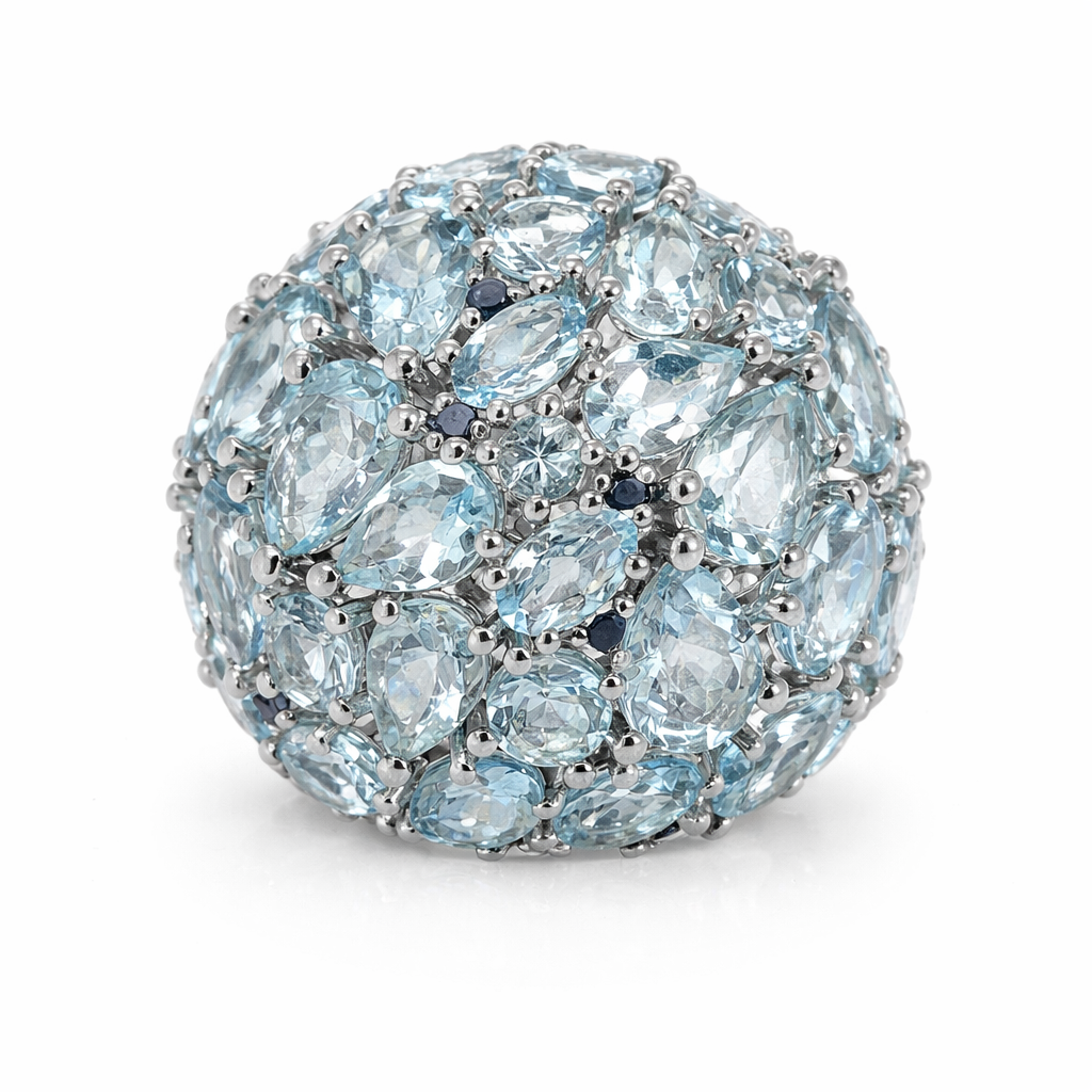 Unheated Aquamarine - Blue Sapphire Ring