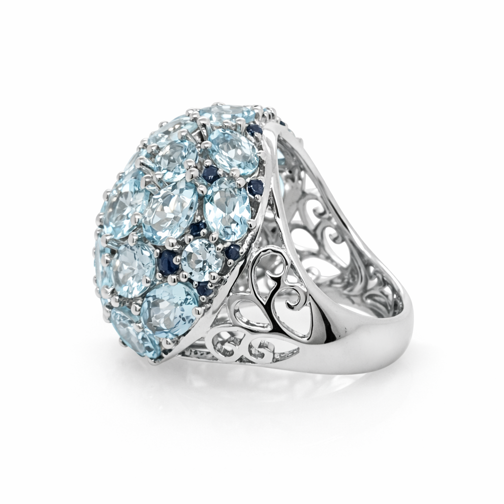 Unheated Aquamarine - Blue Sapphire Ring
