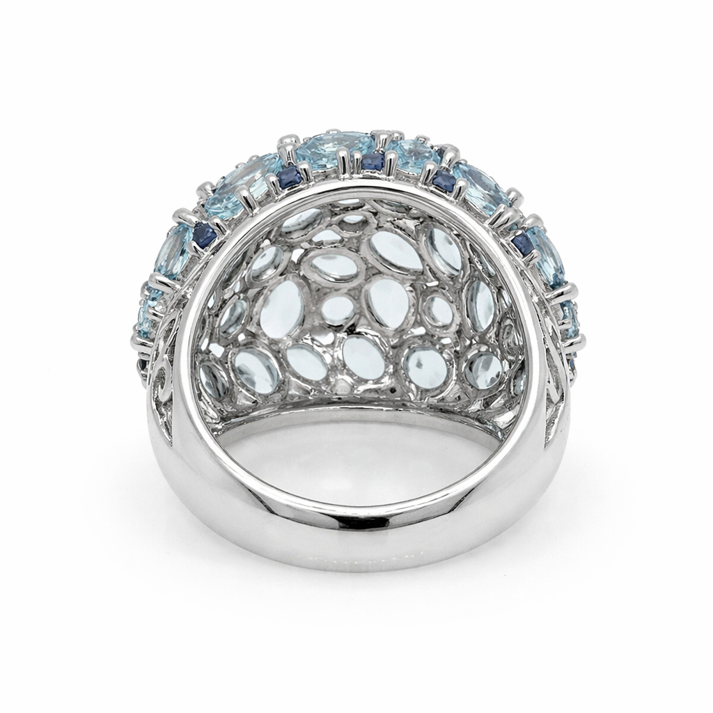 Unheated Aquamarine - Blue Sapphire Ring