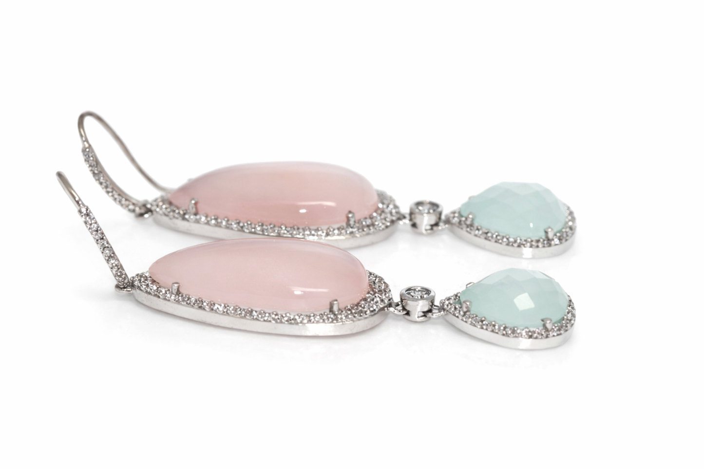 Chalcedony- White Topaz Dangle Drop Earring