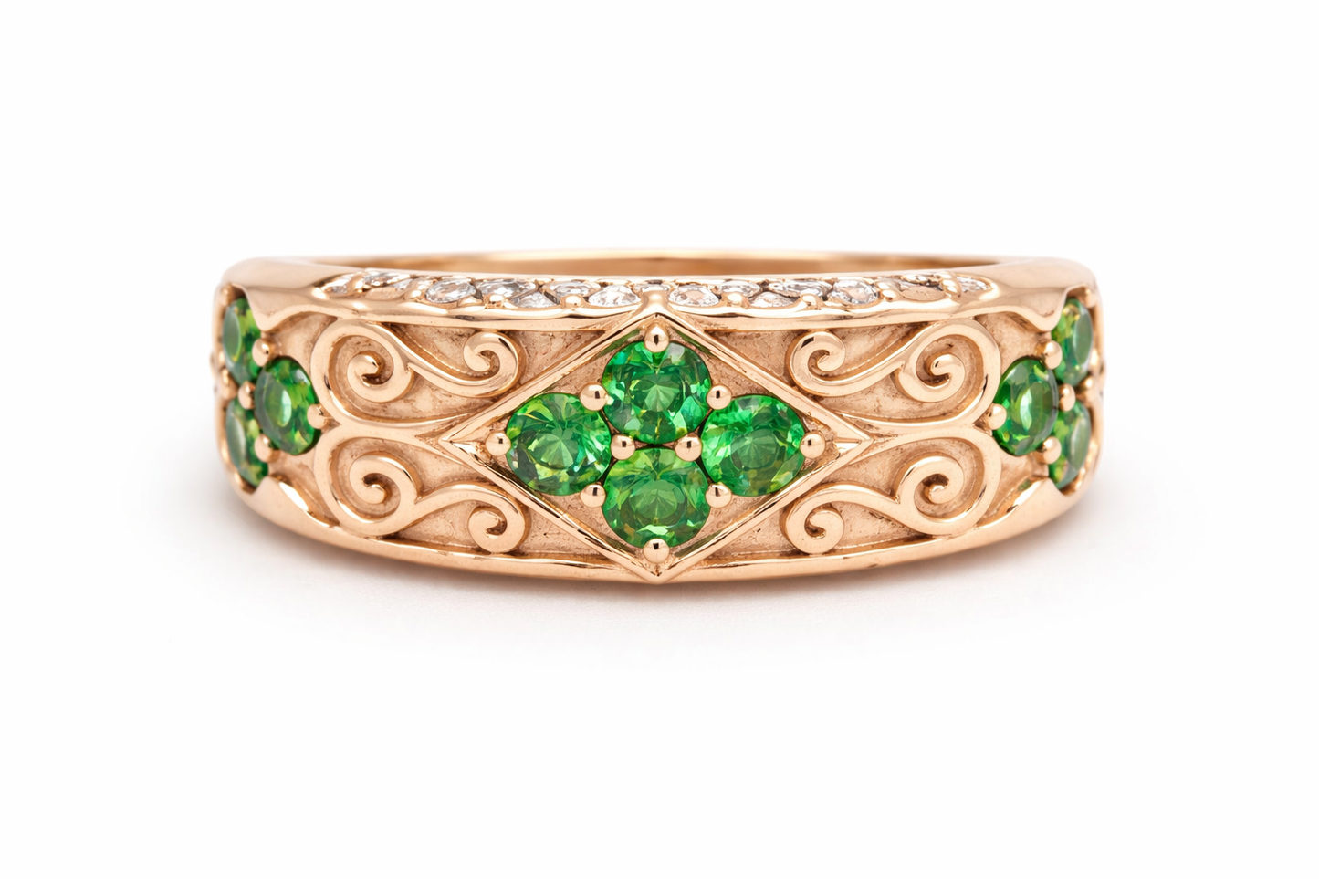 Tsavorite - Diamond - Yellow gold plated ring