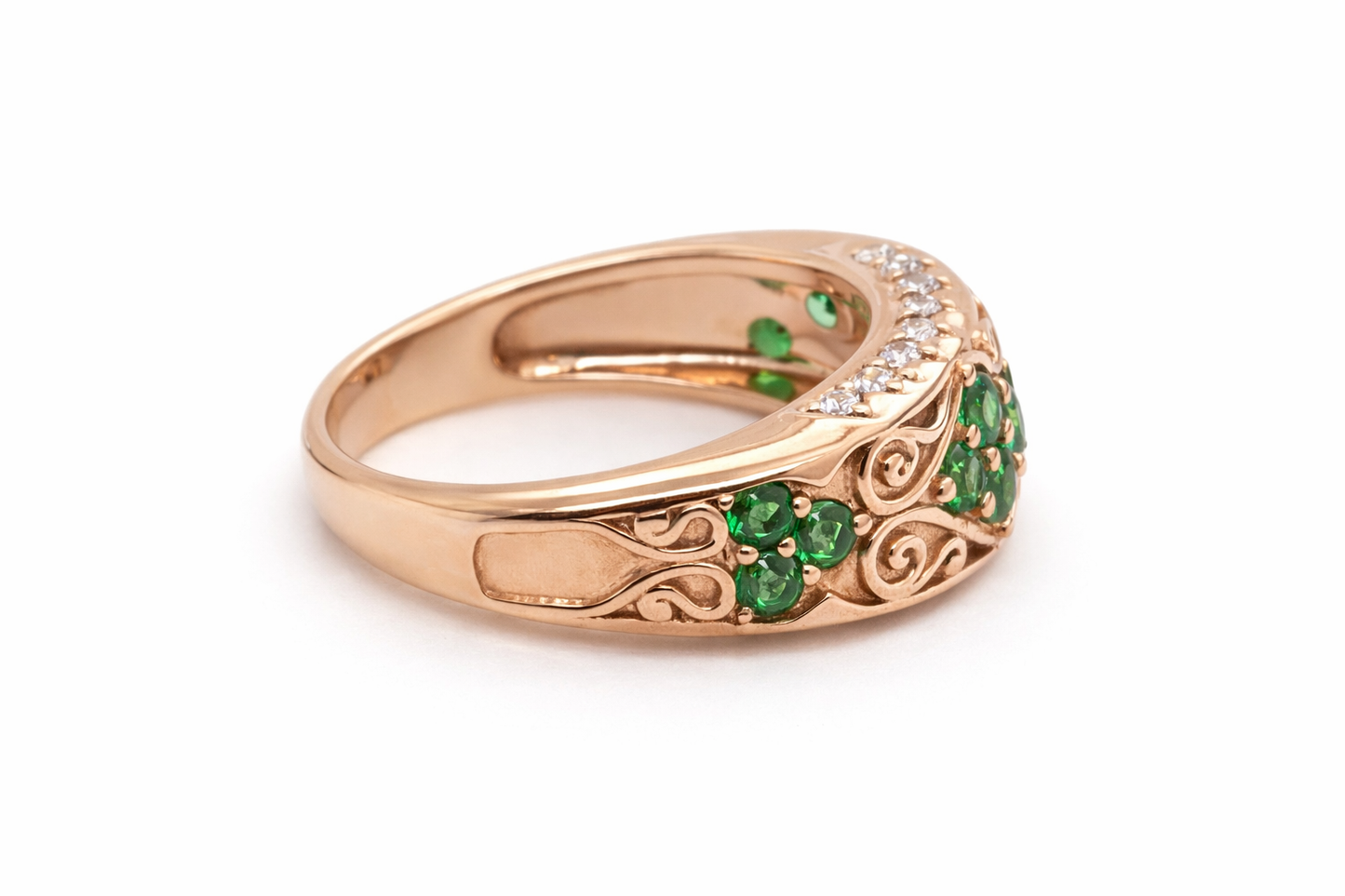 Tsavorite - Diamond - Yellow gold plated ring