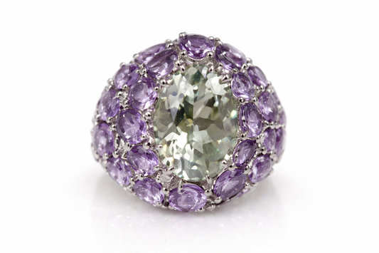 Green Amethyst - Amethyst - White Topaz Ring