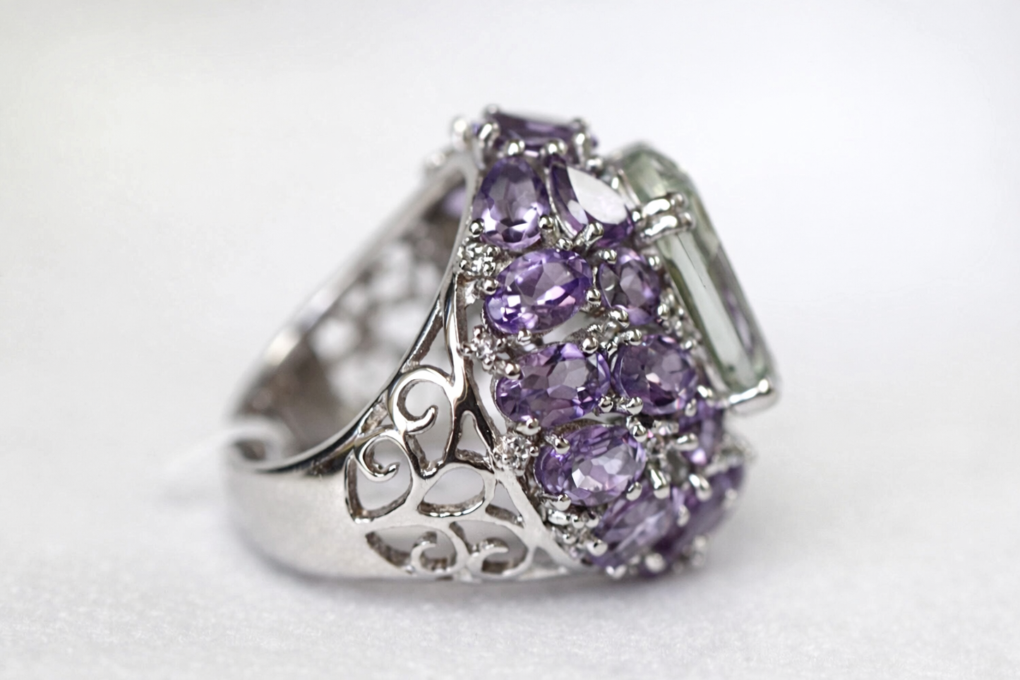 Green Amethyst - Amethyst - White Topaz Ring