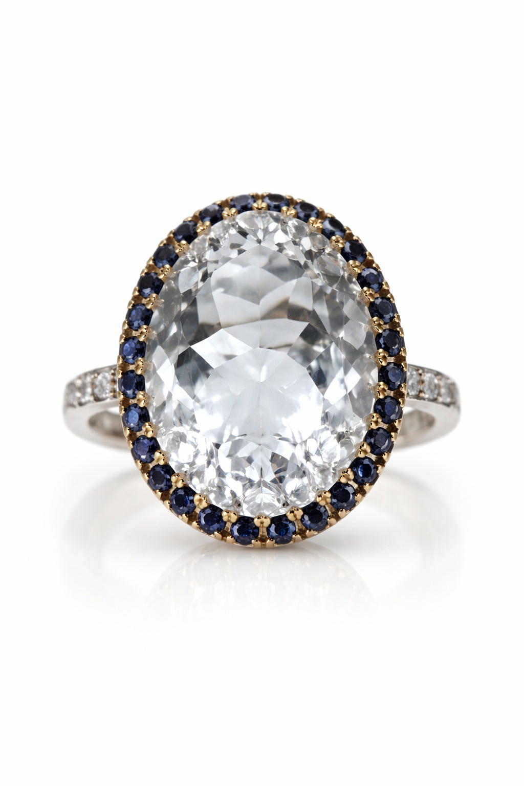 White Quartz- Blue Sapphire Ring
