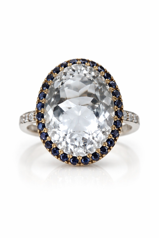 White Quartz- Blue Sapphire Ring