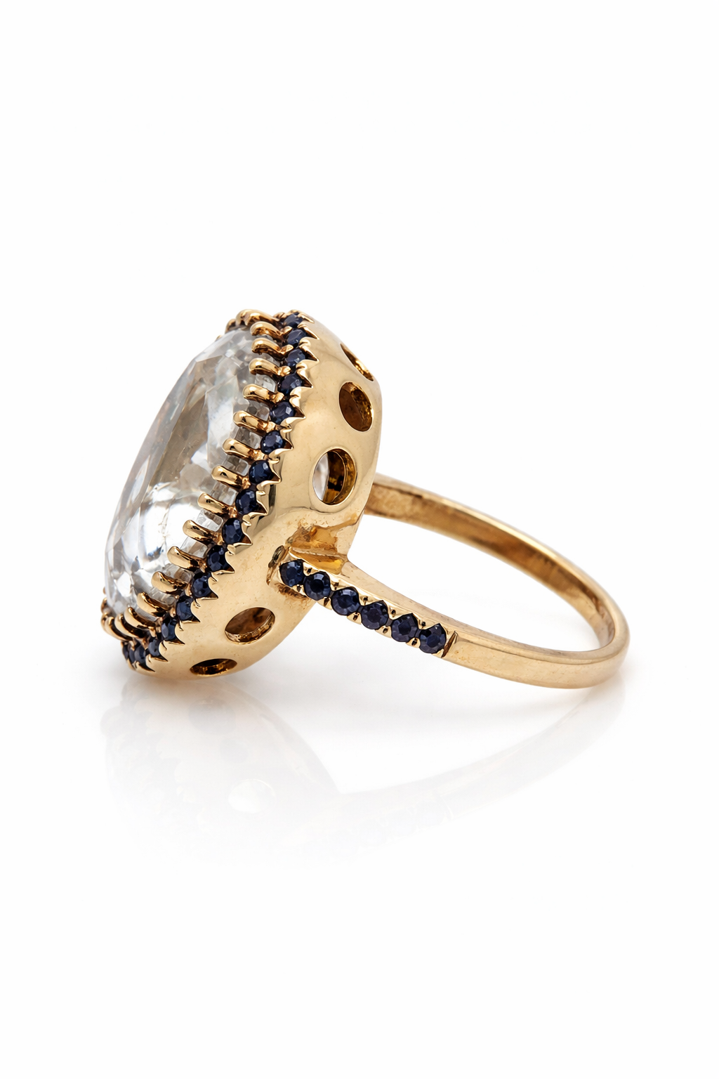 White Quartz- Blue Sapphire Ring