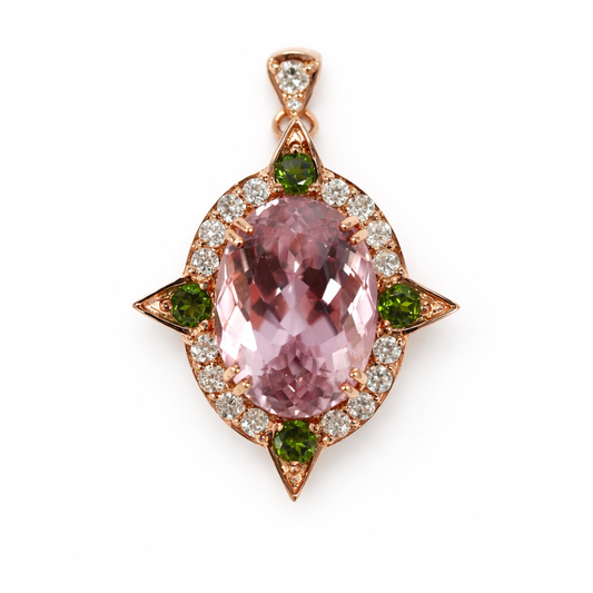 Rose Gold Plated Pendant With Kunzite- Chrome Diopside- Sapphire