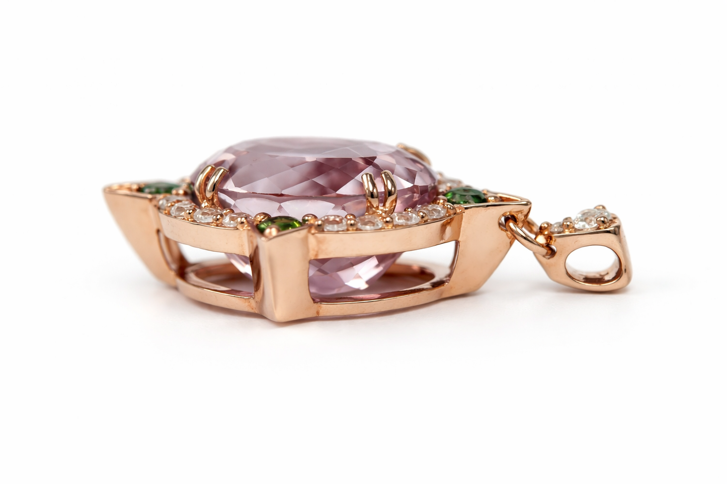 Rose Gold Plated Pendant With Kunzite- Chrome Diopside- Sapphire