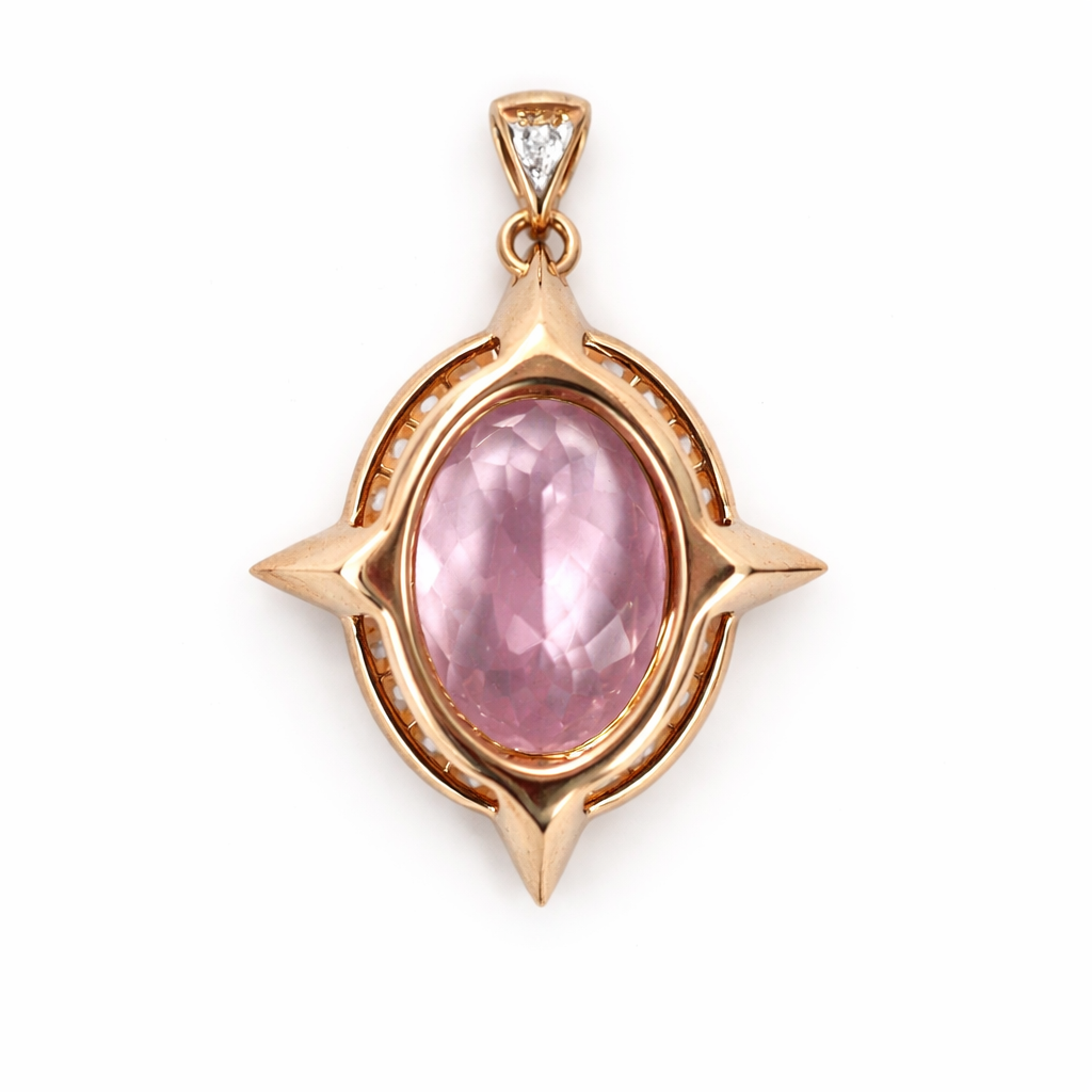 Rose Gold Plated Pendant With Kunzite- Chrome Diopside- Sapphire