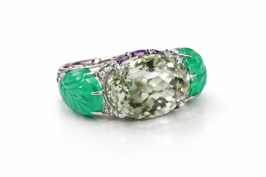 Green Amethyst - Chalcedony- Amethyst Silver Ring