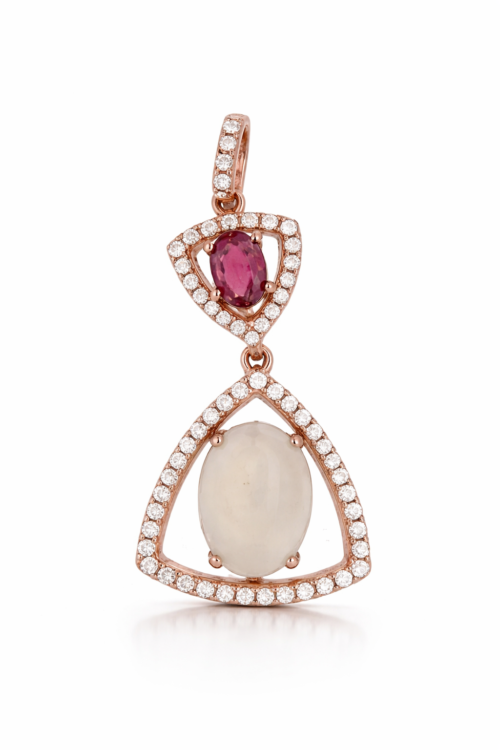 925 Vermeil Moonstone - Pink Tourmaline - White Topaz Pendant- 5DOT63 cts