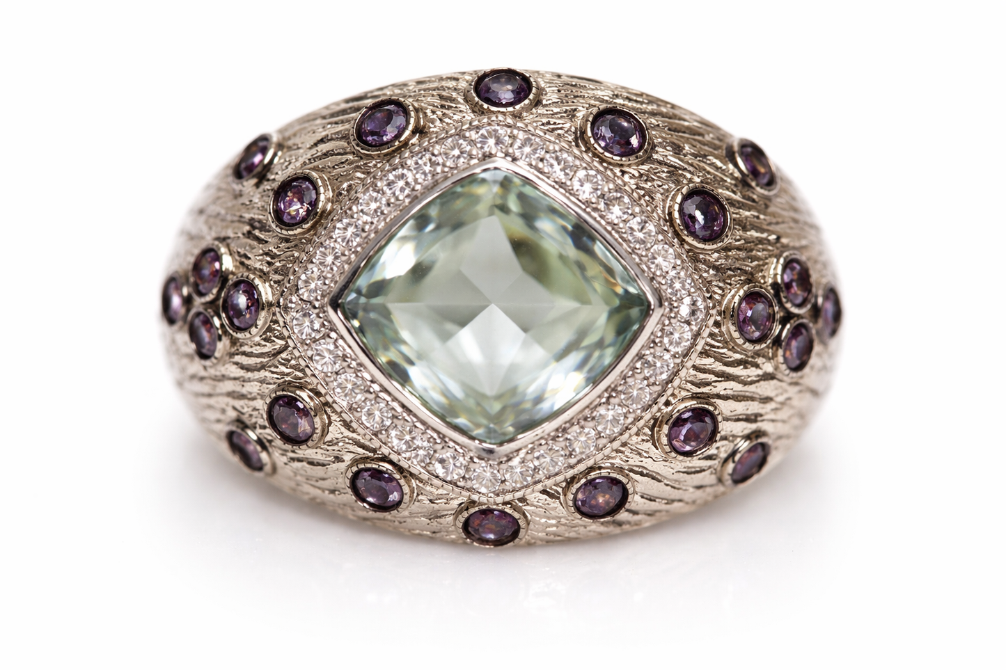 DOT925 Sterling Silver - Green Amethyst - Purple Amethyst - White Topaz Ring DOT