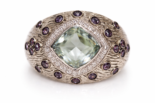 DOT925 Sterling Silver - Green Amethyst - Purple Amethyst - White Topaz Ring DOT