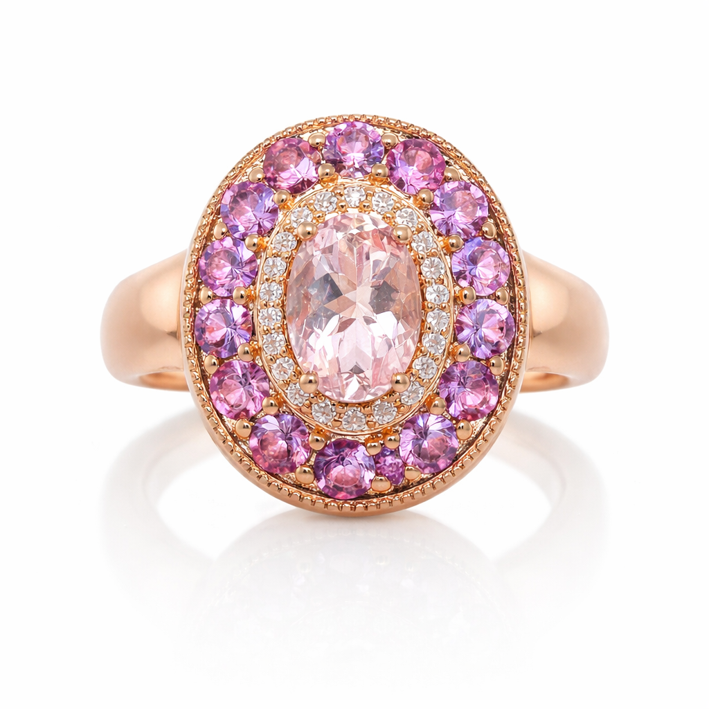 Morganite- Pink Sapphire - Rose Gold Plated Ring
