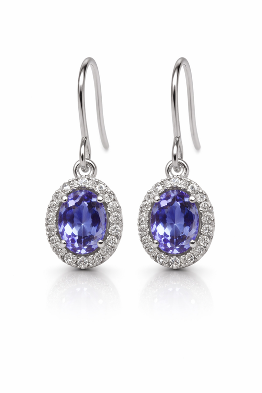 Tanzanite- White Sapphire Hook Earring