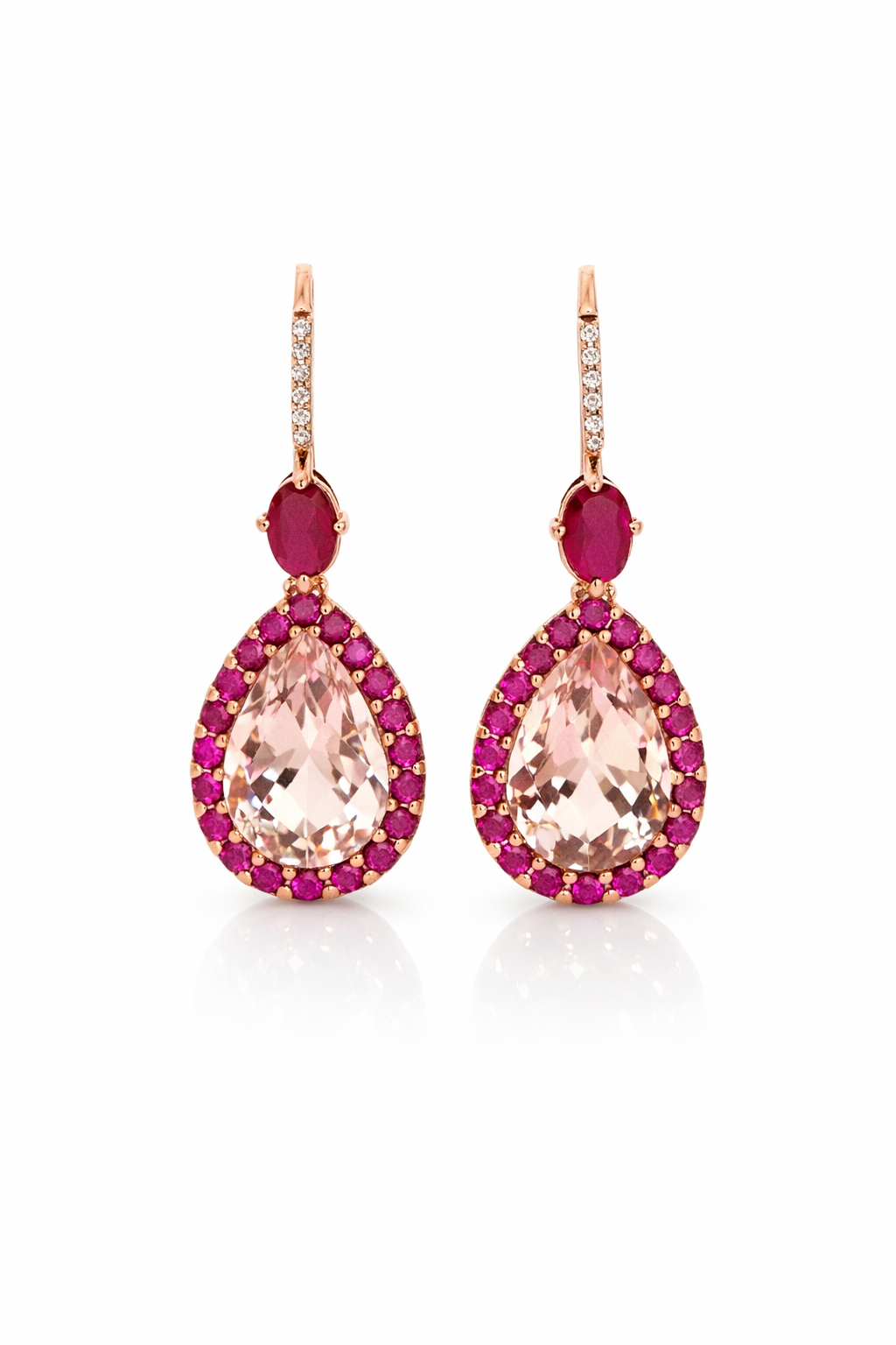 Morganite - Ruby - Diamond Tear Drop Earring