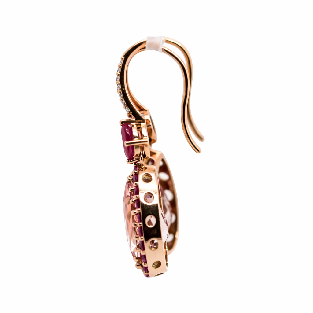 Morganite - Ruby - Diamond Tear Drop Earring