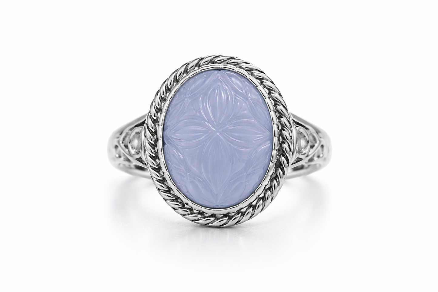 Beautiful Craved Chalcedony Silver Ring