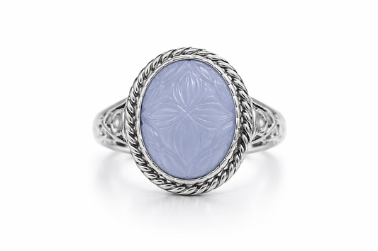 Beautiful Craved Chalcedony Silver Ring