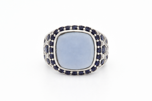 925 SS Blue Chalcedony - Blue Sapphire - Color Change Garnet Ring - 15DOT40 cts