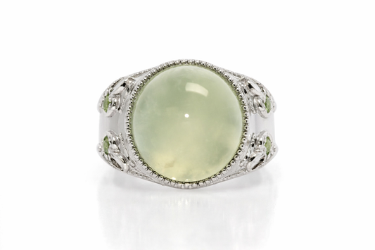 DOT925 Sterling Silver - Prehnite - Peridot Ring DOT