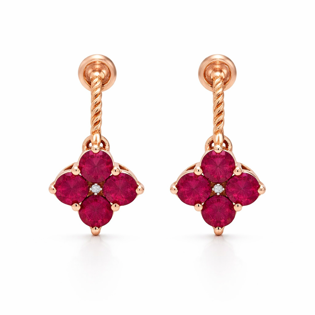Burma Ruby - Diamond Earring