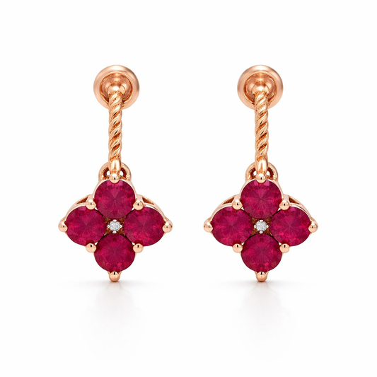 Burma Ruby - Diamond Earring
