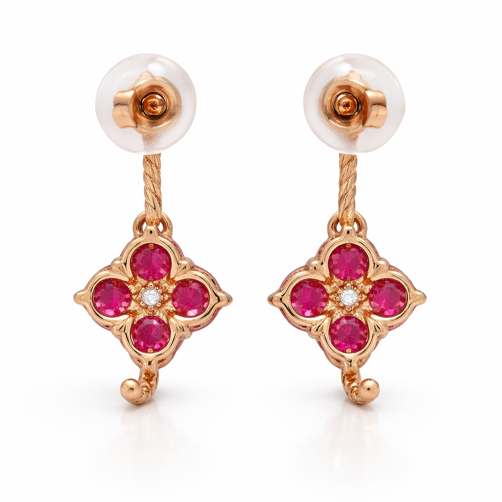 Burma Ruby - Diamond Earring