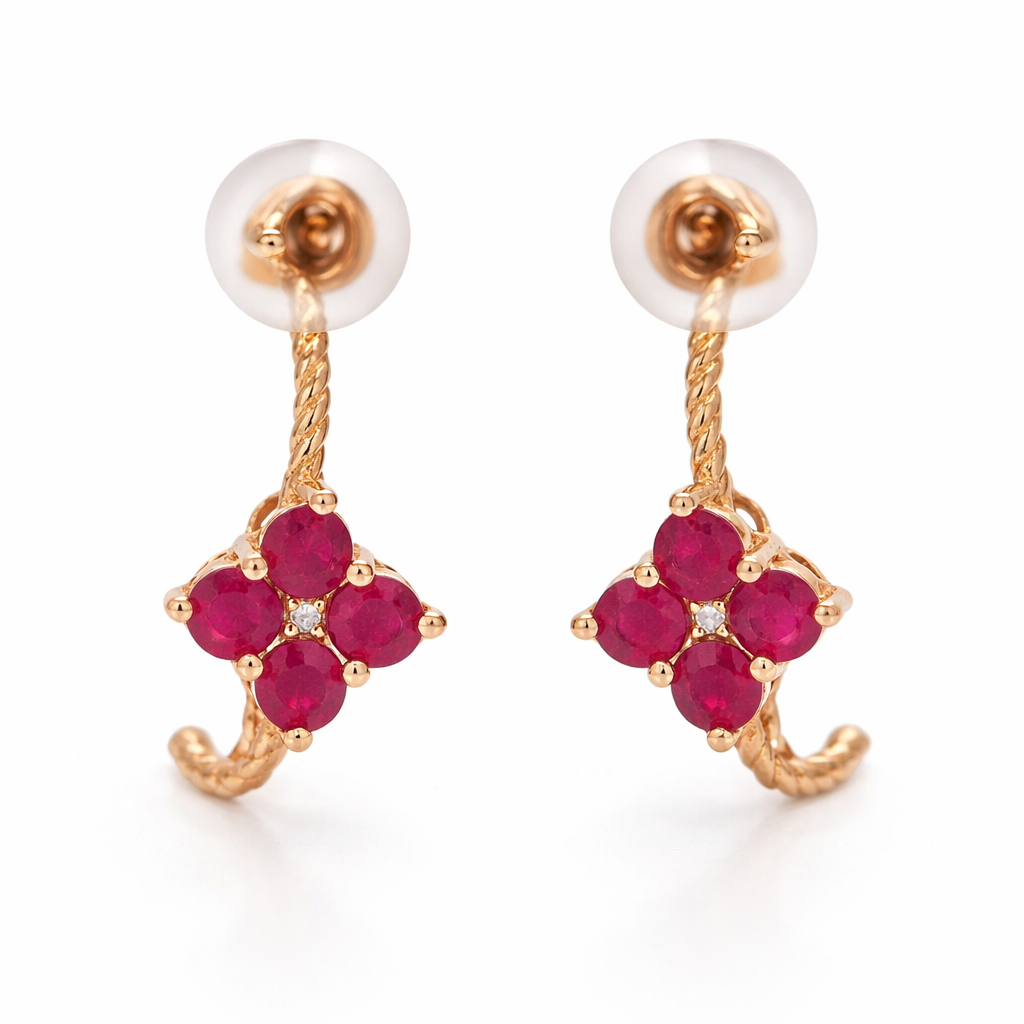 Burma Ruby - Diamond Earring