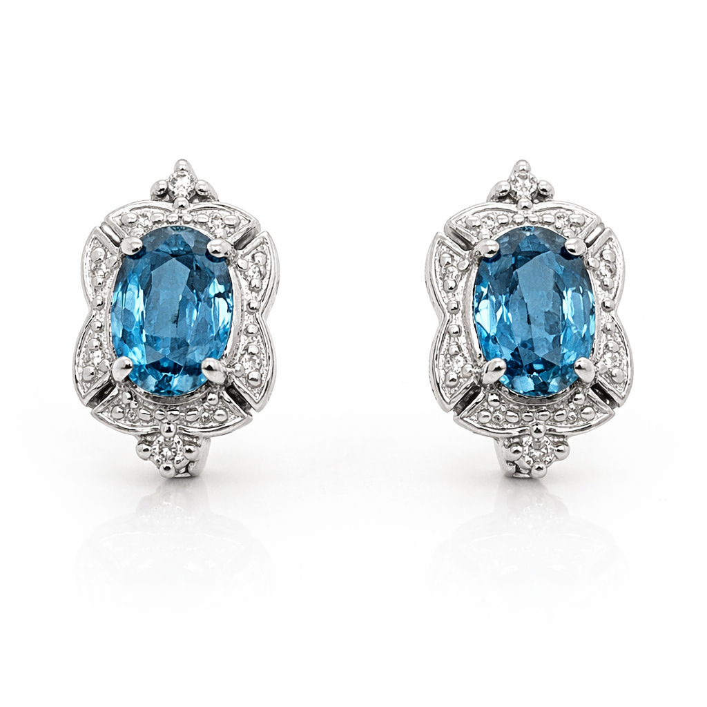 14K GOLD OVAL BLUE SAPPHIRE EARRING