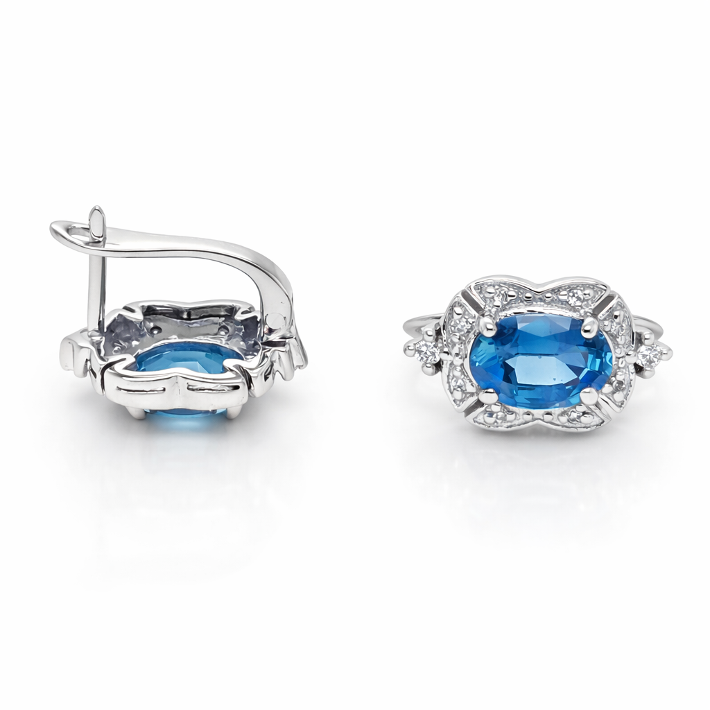 14K GOLD OVAL BLUE SAPPHIRE EARRING