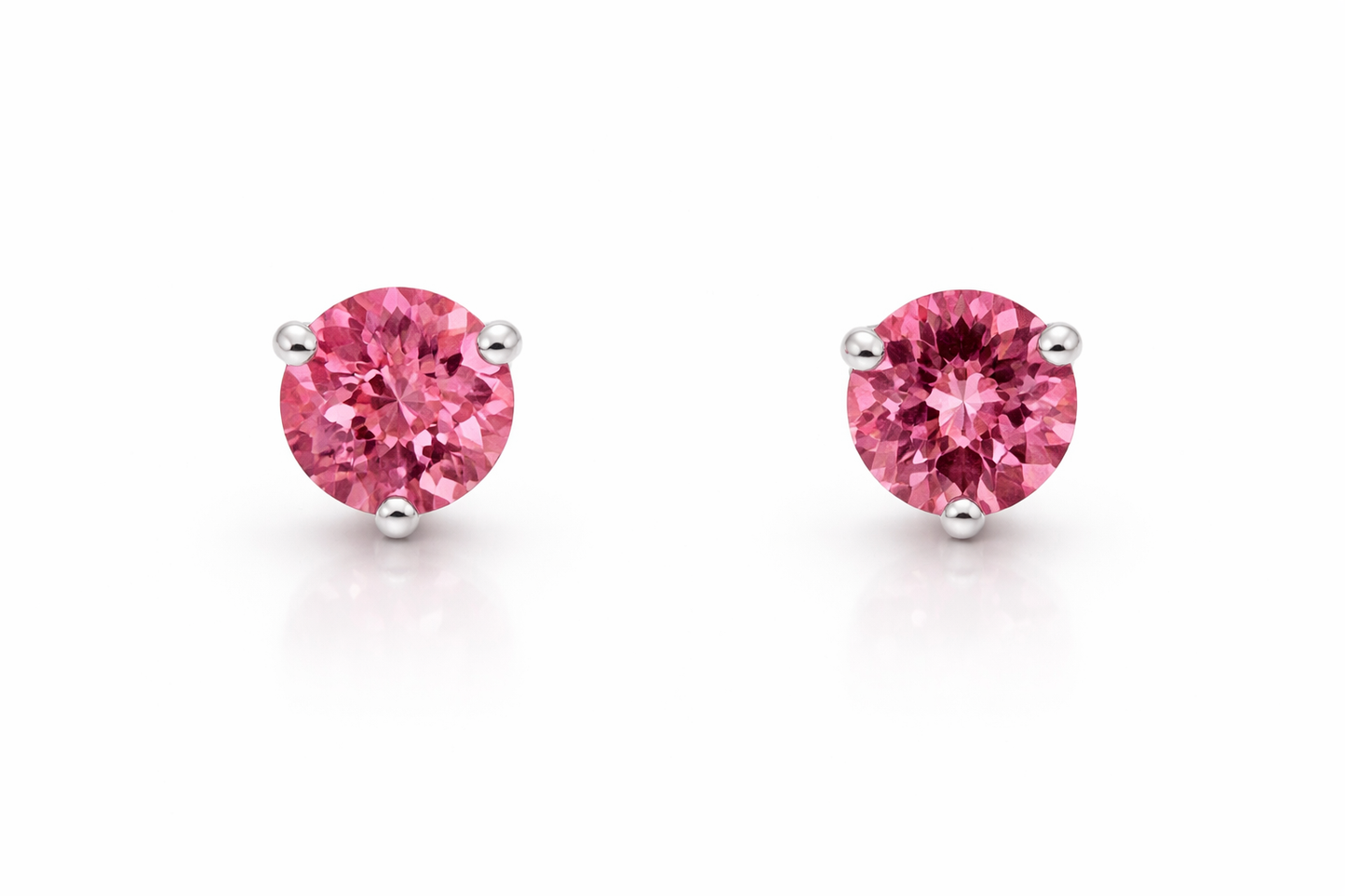 STUNNING 14K PINK TOURMALINE ROUND STUD EARRING 6MM, 1DOT56 CTS