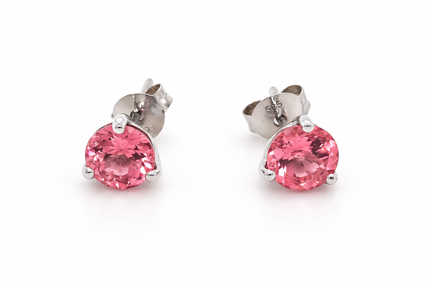 STUNNING 14K PINK TOURMALINE ROUND STUD EARRING 6MM, 1DOT56 CTS