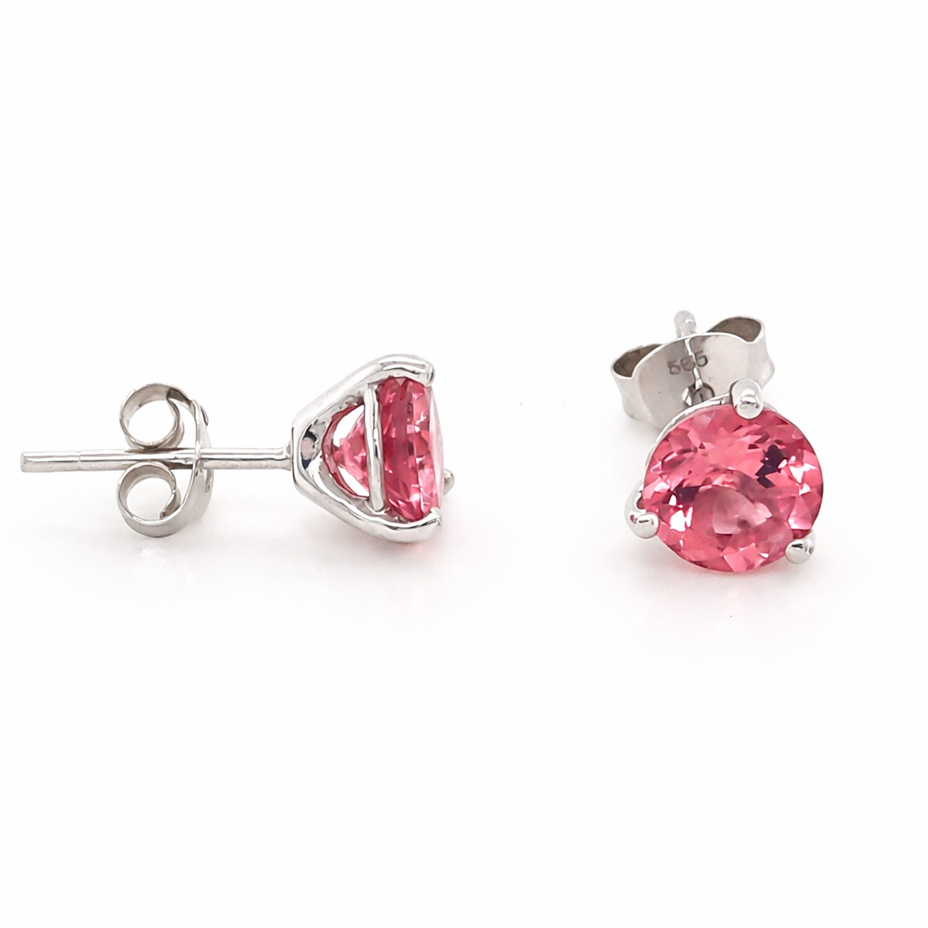STUNNING 14K PINK TOURMALINE ROUND STUD EARRING 6MM, 1DOT56 CTS