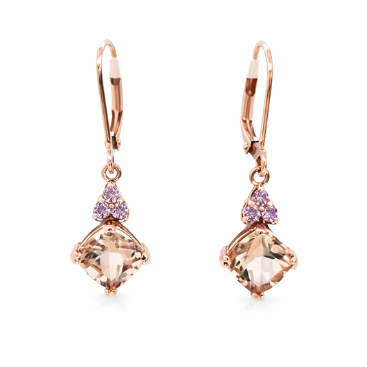 Morganite- Pink Sapphire Lever back Earring