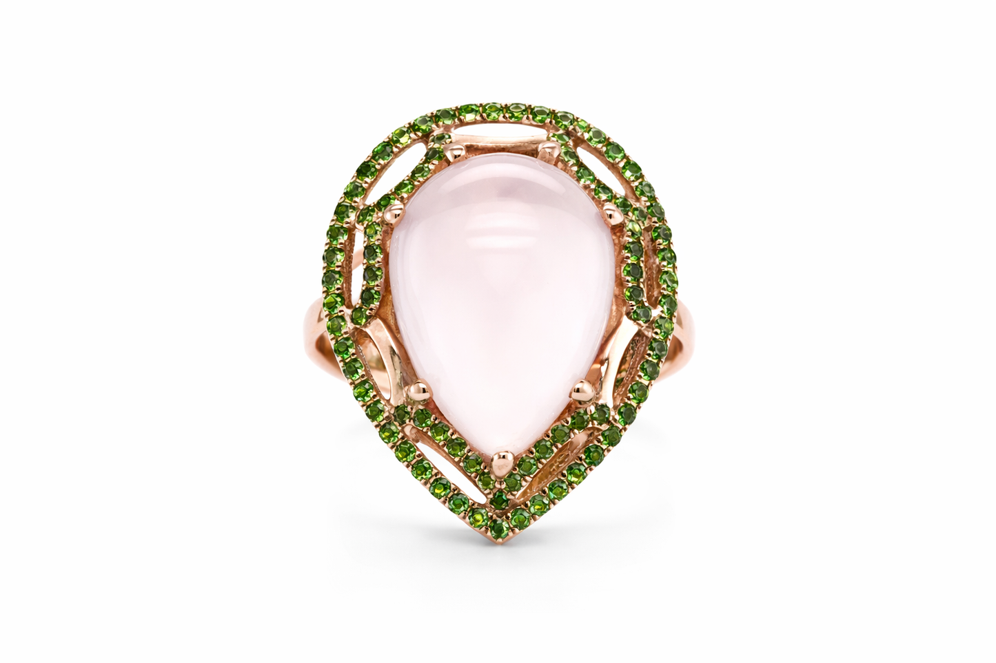 Rose Quartz- Chrome Diopside Ring