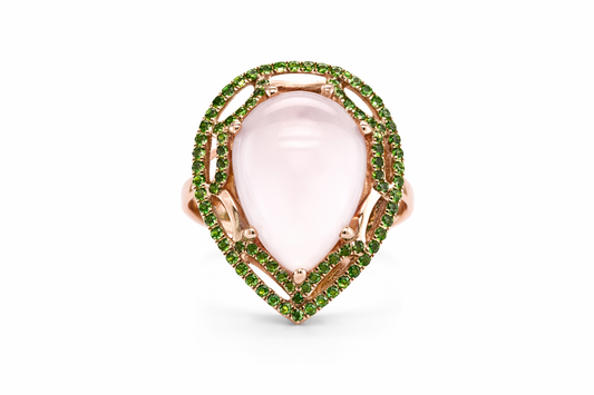 Rose Quartz- Chrome Diopside Ring