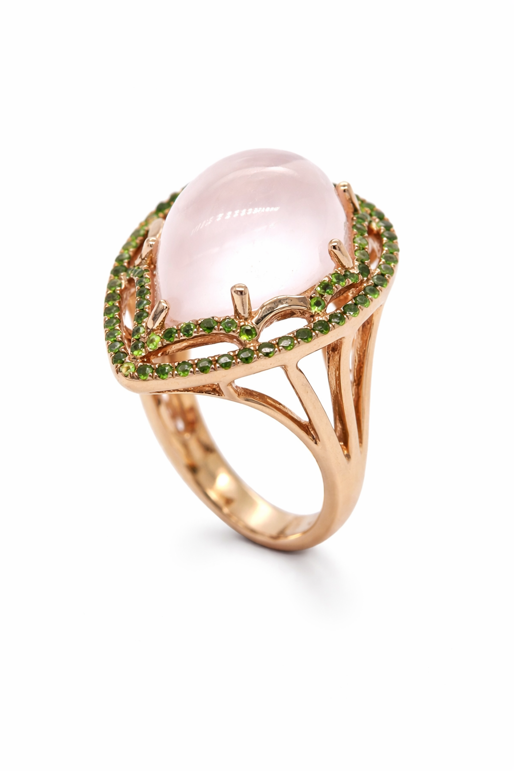 Rose Quartz- Chrome Diopside Ring