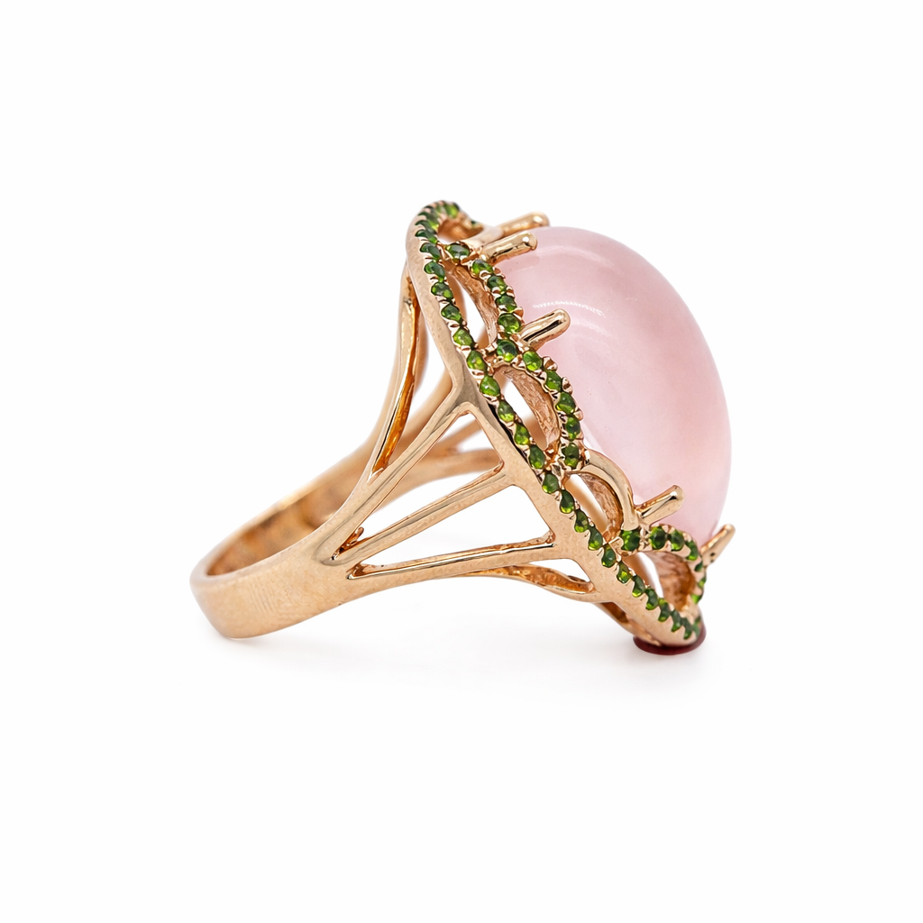Rose Quartz- Chrome Diopside Ring