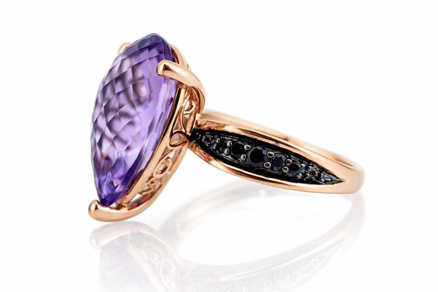 925 Vermeil Rose De France w- Black Spinel Ring -16DOT57 cts